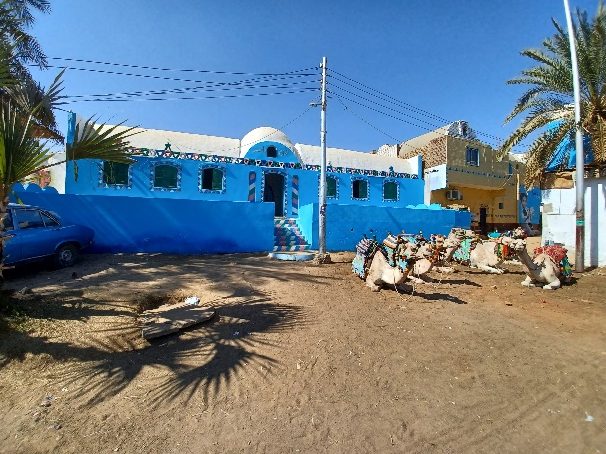 Bright blue house