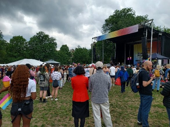 People at a pride rally on Boston Common