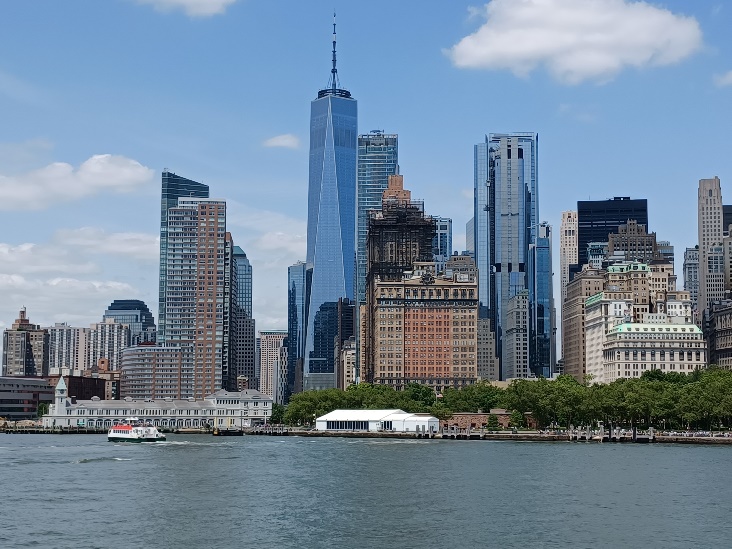 Skyline of Manhattan from the water.