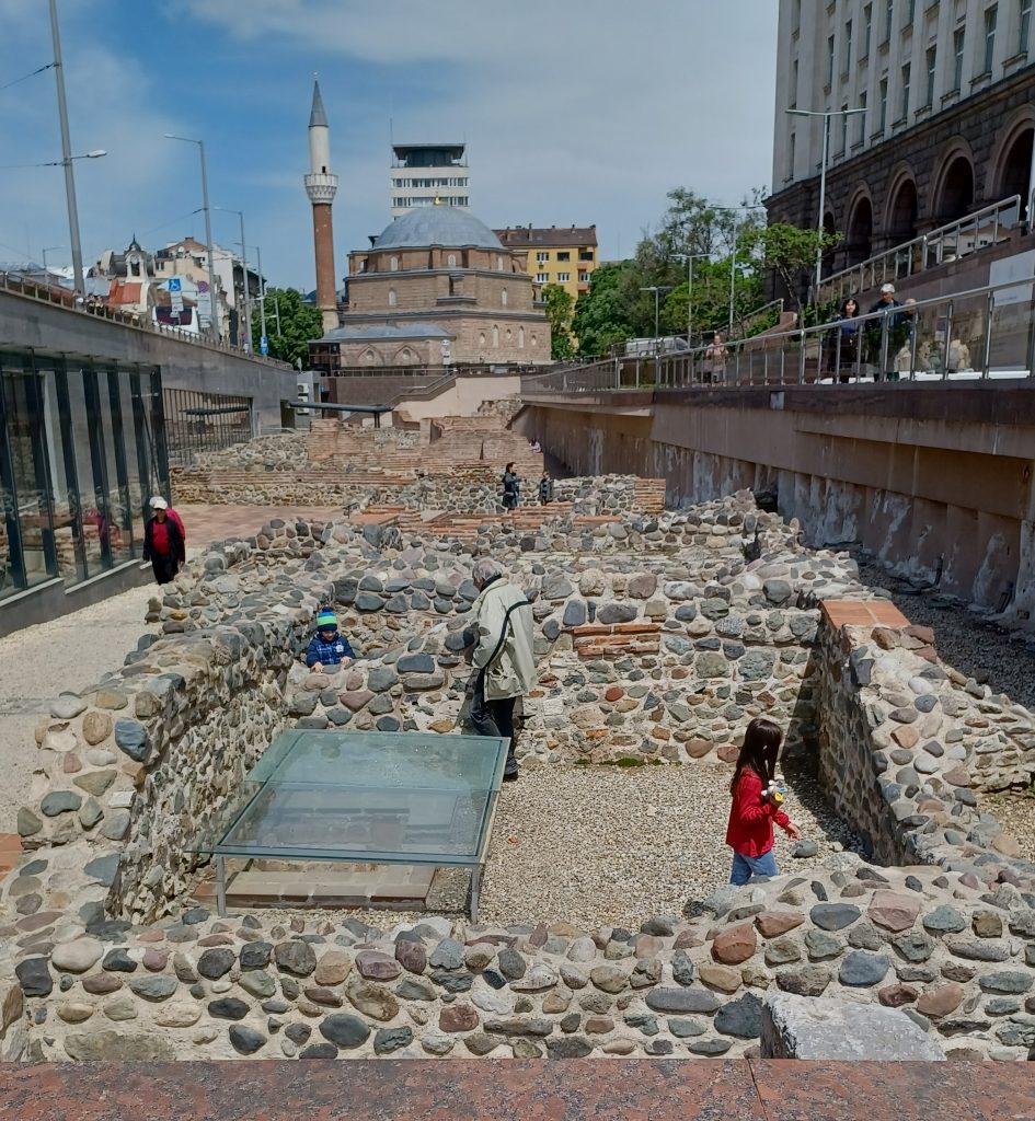 Ruins of ancient Serdica leading to mosque 