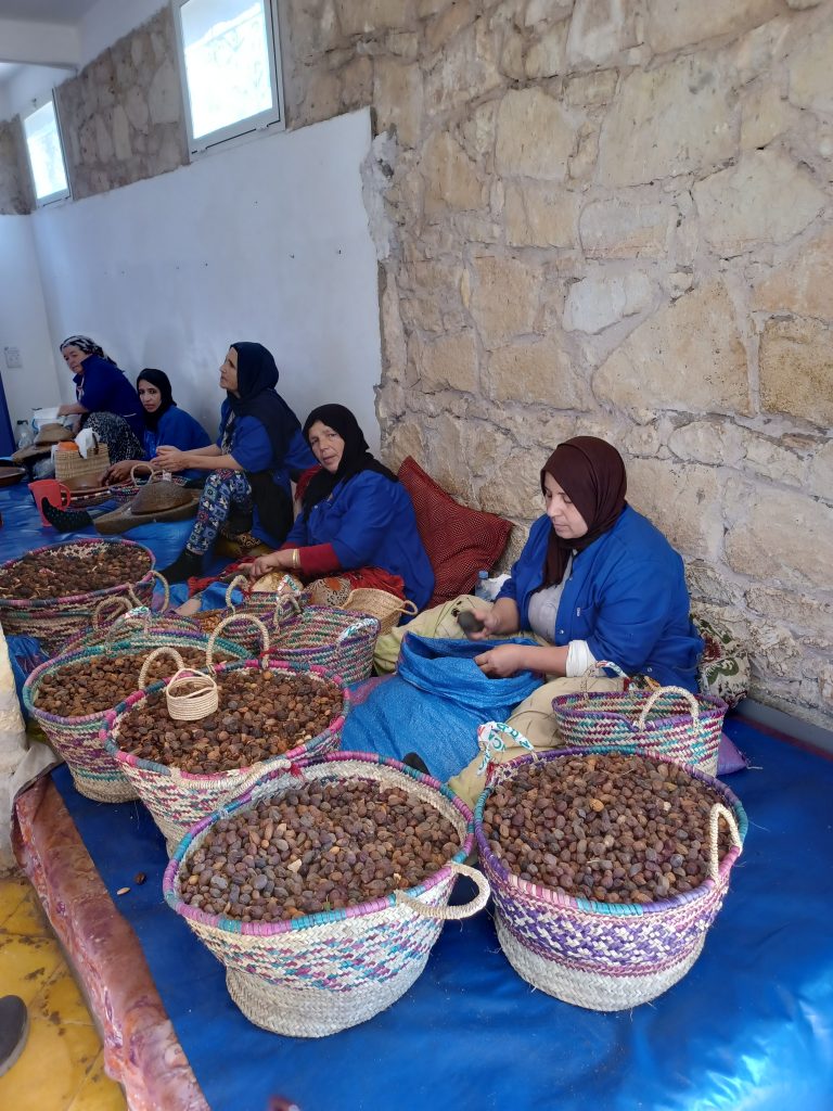 Workers shelling the Argan nuts