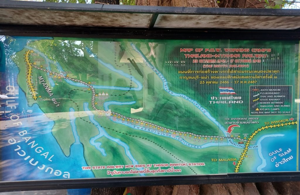 Map of POW working camps between Thailand and Myanma 1943 on the Death Railway
