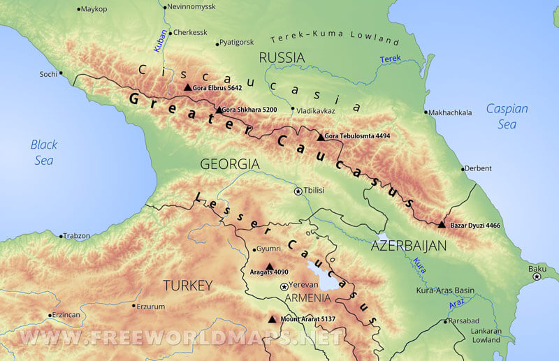 Caucasus physical map
