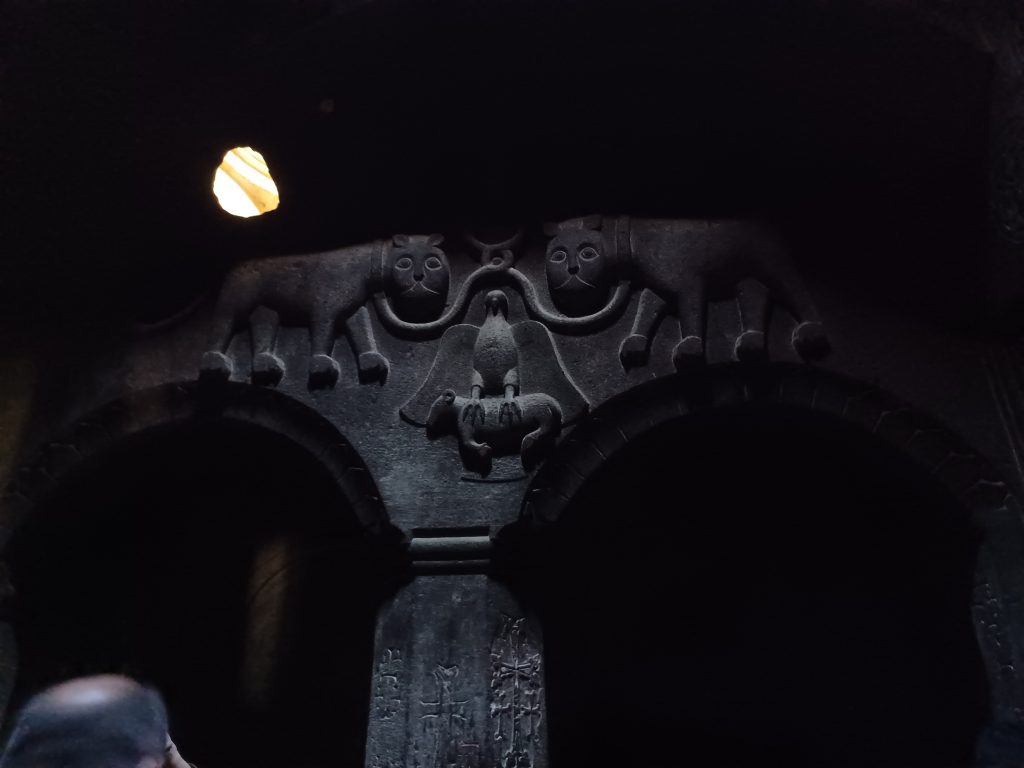 Lion and eagle carvings, Geghard Monastery