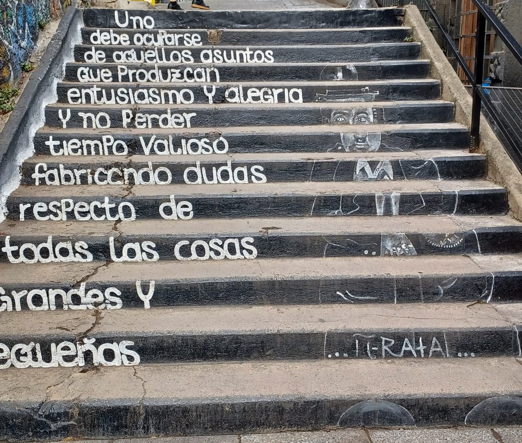 Charlie Chaplin on steps