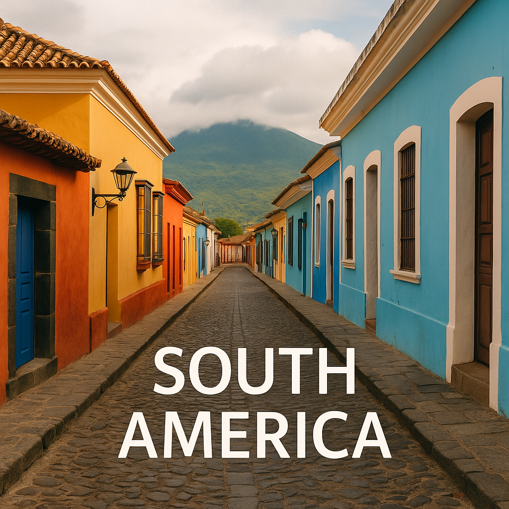 A road of colourful houses in South America
