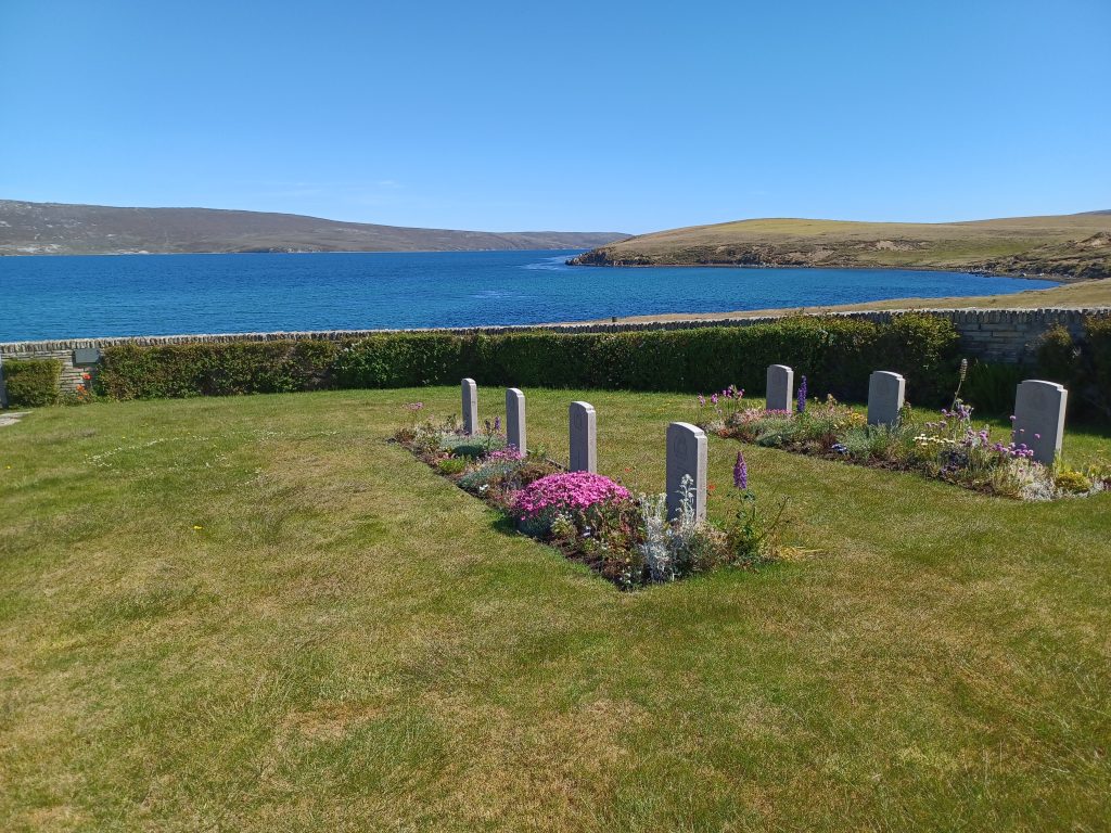 Royal Marines graves overlooking San Carlos Water