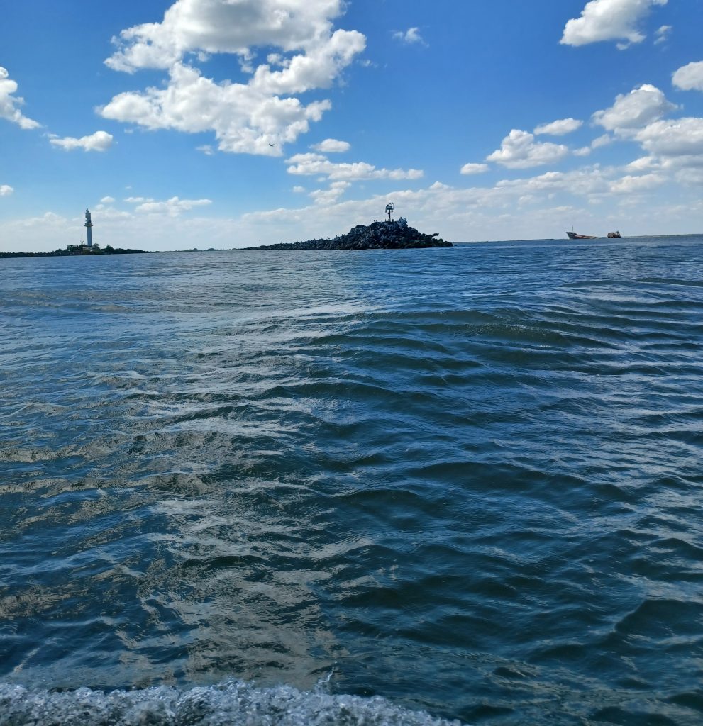 Riding the swell on the Black Sea at Sulina