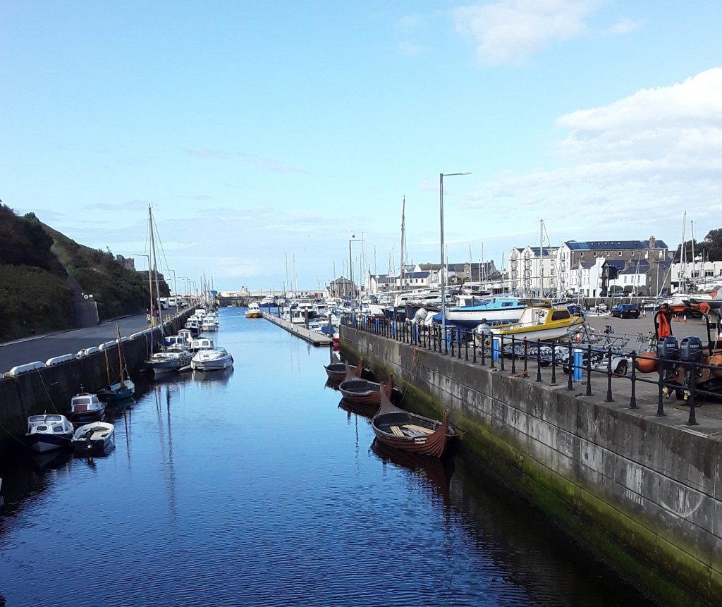 View toward the swing bridge and Peel Castle, far left